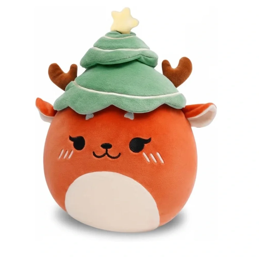 Merry Christmas ‘Reindeer Plushie with Tree Hat’ Holiday Pillow
